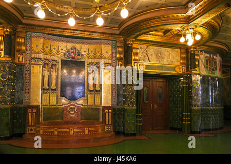 Jugendstil-Interieur von Liszt Musikakademie Liszt Ferenc Tér, Teresienstadt, Budapest, Ungarn Stockfoto