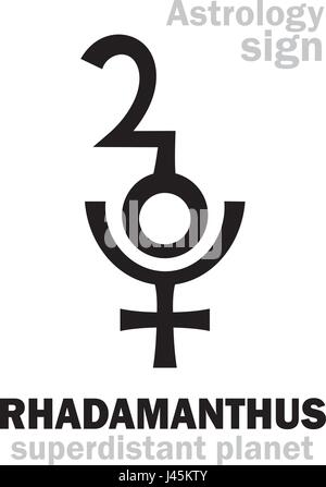 Astrologie-Alphabet: RHADAMANTHUS, superdistant Planeten-Plutino (neben Pluto). Hieroglyphen Charakter Zeichen (einzelnes Symbol). Stock Vektor