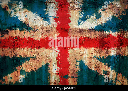 England Flagge auf rostigen Metall Hintergrund gemalt Stockfoto