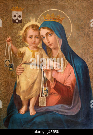 TURIN, Italien - 16. März 2017: Das Bild der Muttergottes vom Berge Karmel in der Kirche Chiesa della Madonna del Carmine von unbekannten Künstler des 19. Jhdt. Stockfoto