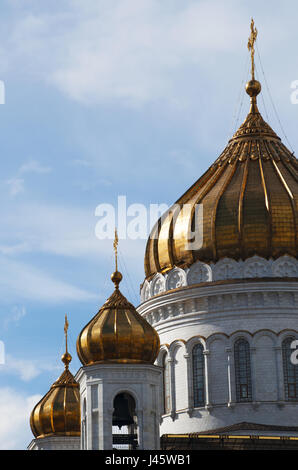 Moskau: Details zu den goldenen Kuppeln der Kathedrale von Christus Kirche des Erlösers, die höchste orthodoxe Christen in der Welt Stockfoto