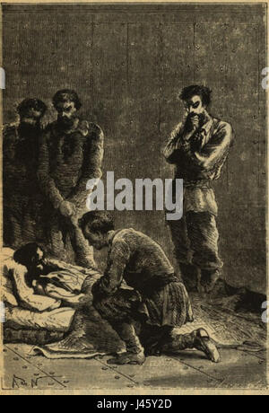 In dieser Szene wird Captain Nemo aus Jules Vernes Roman „20.000 Meilen unter dem Meer“ in einem verwundeten Zustand dargestellt. Der Charakter, bekannt für seine geheimnisvolle und komplexe Natur, steht bei seinen abenteuerlichen Unternehmungen unter dem Meer vor Herausforderungen. Stockfoto