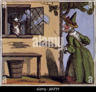 Alte Mutter Hubbard und ihrem Hund. Die Dame machte einen Knicks, Prin