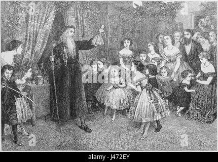 Diese Illustration aus den Illustrated London News von 1866 zeigt „Old Father Christmas“ und symbolisiert die festlichen und geheimnisvollen Weihnachtstraditionen im viktorianischen England. Stockfoto