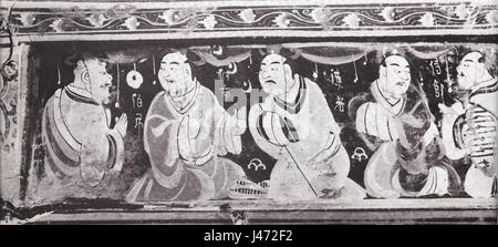 Bemalte Figuren auf einem Lack-Korb, östlichen Han Dynasty2 Stockfoto