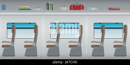 Flache Design von innen Passagier-Zug-Vektor-illustration Stock Vektor