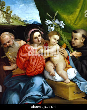 Jungfrau und Kind mit Heiligen Hieronymus und Nikolaus von Tolentino 1522 von Lorenzo Lotto (1480-1556) Italien Italienisch Stockfoto