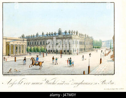 Die neue Wache und das Zeughaus in Berlin sind historische Bauwerke, die eine Schlüsselrolle in der deutschen Geschichte gespielt haben. Die neue Wache dient als Gedenkstätte, während das Zeughaus ein ehemaliges Waffenkammer und Museum ist. Stockfoto