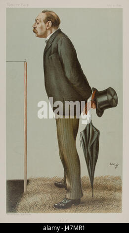 Ein Porträt von Montague Shearman, veröffentlicht in Vanity Fair am 4. Juli 1895. Dieses historische Stück gibt Einblick in die künstlerische Darstellung von Individuen aus dem späten 19. Jahrhundert. Stockfoto