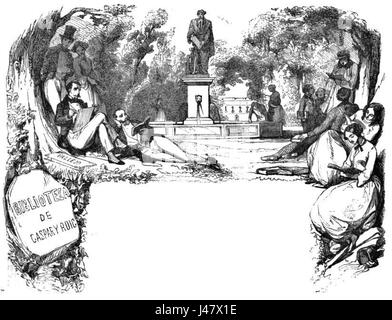 Diese Seite aus dem berühmten französischen Roman „Notre-Dame de Paris“ (der Glöckner von Notre-Dame) von Victor Hugo zeigt Szenen im Zusammenhang mit der Geschichte und veranschaulicht die reiche Geschichte und Kultur von Paris. Stockfoto