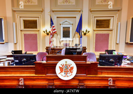 Richmond, Virginia - 19. Februar 2017: Alte Haus Kammer in Virginia State Capitol in Richmond, Virginia. Stockfoto