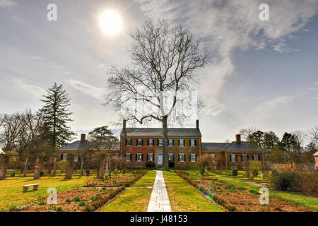 Chatham Manor, ein georgianischen Stil Zuhause am Rappahannock River im Stafford County, Virginia, gegenüber Fredericksburg im Jahre 1771 abgeschlossen. Stockfoto