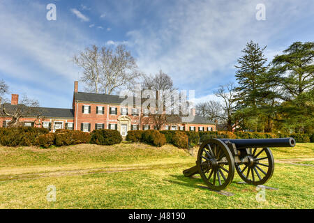 Chatham Manor, ein georgianischen Stil Zuhause am Rappahannock River im Stafford County, Virginia, gegenüber Fredericksburg im Jahre 1771 abgeschlossen. Stockfoto