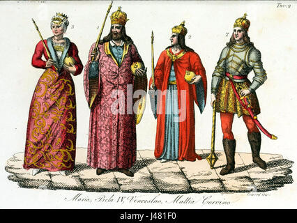 Könige von Ungarn, Matthias Corvinus Illustration für Il Bela IV, Maria von Ungarn, Wenzel Kostüm Antico e Moderno Giulio Ferrario 1831 (2) Stockfoto