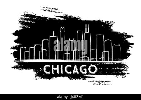 Skyline von Chicago Silhouette. Hand gezeichnete Skizze. Business Travel und Tourismus Konzept mit historischer Architektur. Bild für Präsentation banner Plakat Stock Vektor