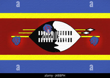 Abbildung der nationalen Flagge Swasiland sah aus wie es ist auf die Wand gemalt. Stockfoto