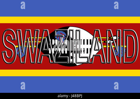 Darstellung der Nationalflagge von Swasiland mit dem Land auf die Fahne geschrieben. Stockfoto