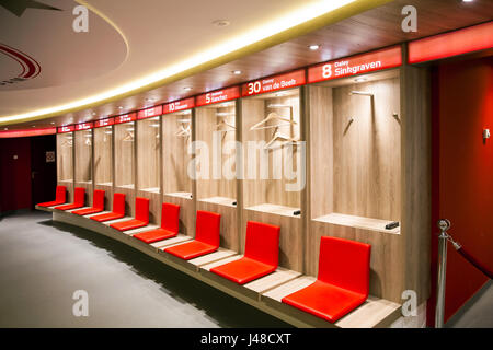 Innenansicht der Umkleidekabine auf Amsterdam-Ajax-Fußball-Arena Stockfoto