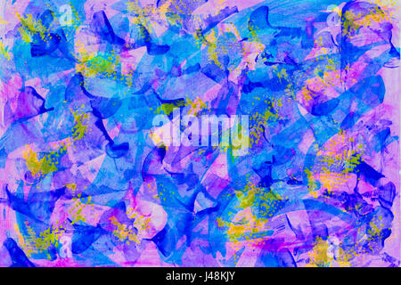 Abstrakt schöne bunte Graffiti Kunst, hand gezeichnete Farbe Splash Hintergrund, hell blau und lila Farben, stilvolle Bild. Artwork für kreative Banner, Karte, Vorlage, design Stockfoto