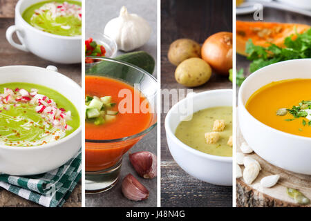 Collage aus verschiedenen Suppen Stockfoto
