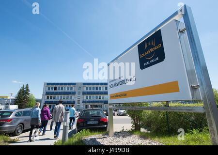 Freiberg / Deutschland. 11. Mai 2017. Die Solarworld-Website in Freiberg / Deutschland, 11. Mai 2017. Der Solarmodul-Hersteller Solarworld soll Insolvenz einreichen. Foto: Sebastian Kahnert/Dpa-Zentralbild/Dpa/Alamy Live News Stockfoto