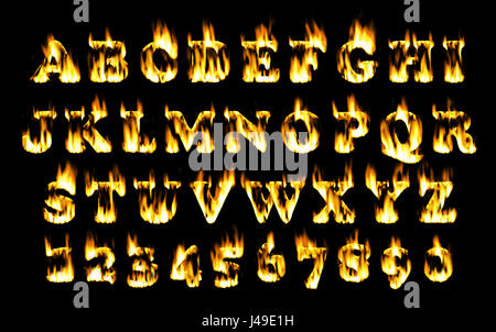 Feuer Schrift, Alphabet der Flamme. Stockfoto