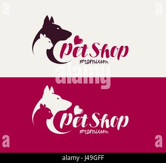 Tierhandlung oder Tierklinik Logo. Tiere, Hund, Katze-Symbol. Schriftzug-Vektor-illustration Stock Vektor
