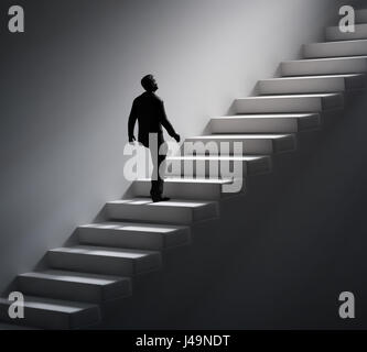 Mann geht die Treppe hoch in Richtung Licht - 3d illustration Stockfoto