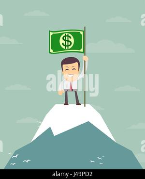 Mann hält in der hand Flagge mit einer Banknote. Stock Vektor