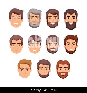 weißen Hintergrund mit männlichen Gesichtern mit Haar und Bart styles Stock Vektor