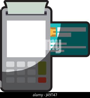 Farbe-Silhouette mit Zahlterminal und Kreditkarte mit Halbschatten Stock Vektor