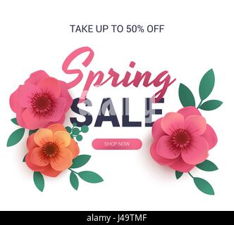 Postkarte nach dem Verkauf des Frühlings mit Papierblumen. Abbildung kann verwendet werden, im Newsletter, Broschüren, Postkarten, Eintrittskarten, Werbung, Banner Stock Vektor