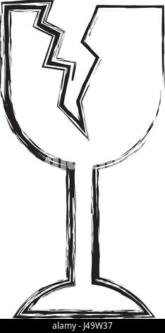 monochrome verschwommene Silhouette des fragilen Verpackung Symbol Weinglas kaputt Stock Vektor