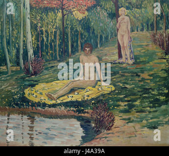 Ein Gemälde oder Werk von Preisler mit dem Titel „Koupani“, das eine Badeszene darstellt, wahrscheinlich aus dem frühen 20. Jahrhundert. Stockfoto