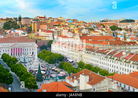 Luftaufnahme des Rossio-Platz in der alten Stadt von Lissabon, Portugal Stockfoto