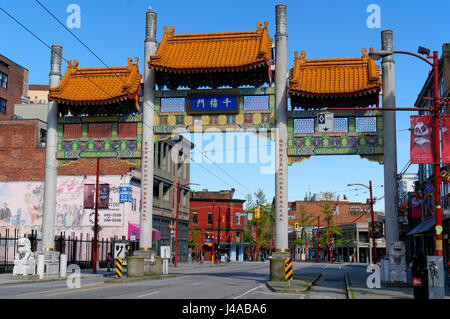 Vancouver Chinatown Millennium Gate am Eingang zu Chinatown, Vancouver, Britisch-Kolumbien, Kanada Stockfoto