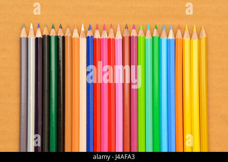 Draufsicht der Buntstifte Stockfoto