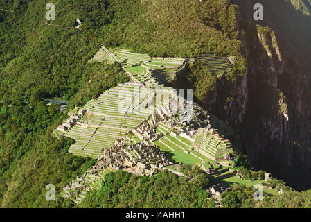 Alten Inka-Stadt Machu Picchu Draufsicht. Berühmte Stadt Machu Picchu Stockfoto
