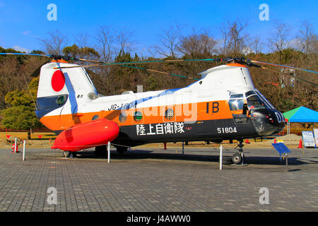 V-107 Transport-Hubschrauber Japans Ground Self Defense Force in Kakamigahara Aerospace Museum Gifu Japan Stockfoto