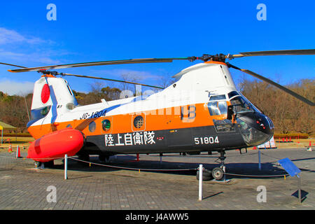 V-107 Transport-Hubschrauber Japans Ground Self Defense Force in Kakamigahara Aerospace Museum Gifu Japan Stockfoto