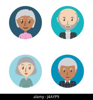 Avatare von Männern und Frauen unterschiedliche Vielfalt in Farben Kreisen über weißem Hintergrund gesetzt Stock Vektor