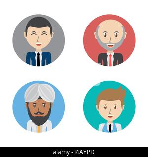 Avatare Männer der verschiedenen Vielfalt in Farben-Kreisen über weißem Hintergrund gesetzt Stock Vektor
