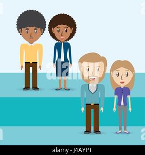 Avatare von Männern und Frauen unterschiedliche Vielfalt über blauem Grund gesetzt Stock Vektor