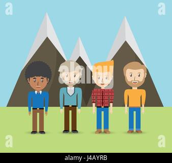 Avatare Männer der verschiedenen Vielfalt über schöne Landschaft gesetzt Stock Vektor