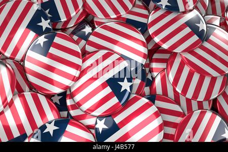 Liberia-Abzeichen Hintergrund - Haufen liberianischer Flagge Buttons. 3D Rendering Stockfoto