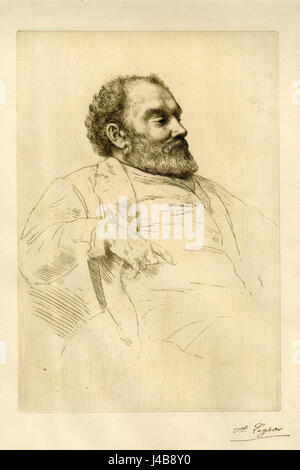 Dieses von Alphonse Legros geschaffene Porträt zeigt den Künstler Valentine Prinsep. Das Gemälde unterstreicht den künstlerischen Stil des späten 19. Jahrhunderts und die Rolle der figureâ in der britischen Kunstgeschichte. Stockfoto