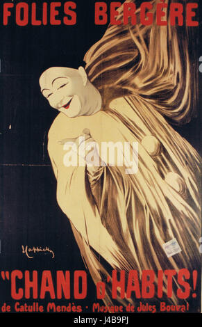 Dieses Poster von Happichy aus dem Jahr 1896 zeigt Severin in Chand d'Habits und zeigt die Mode- und Designtrends der damaligen Zeit. Das Werk ist ein detailliertes Beispiel für Grafik aus dem späten 19. Jahrhundert. Stockfoto