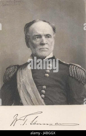 Dies bezieht sich wahrscheinlich auf ein Porträt von William Tecumseh Sherman, dem Gewerkschaftsgeneral während des Amerikanischen Bürgerkriegs, bekannt für seine Führung und seinen Marsch zum Meer. Stockfoto