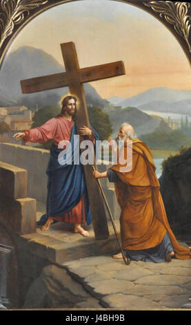 „Quo vadis anonyme“ bezieht sich auf ein Gemälde aus dem 19. Jahrhundert, das einen Mann mit einem Kreuz darstellt, das von einem unbekannten Künstler um 1860 geschaffen wurde. Der Titel bedeutet: „Wo gehst du hin?“ Lateinisch ein Satz, der dem Heiligen Peter zugeschrieben wird. Stockfoto