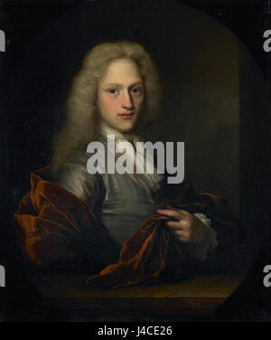 Portret van een man ist ein Porträtbild im Rijksmuseum. Dieses Stück zeigt die detaillierte Darstellung eines Mannes und hebt die Technik und den Stil des Künstlers in der Porträtdarstellung hervor. Stockfoto